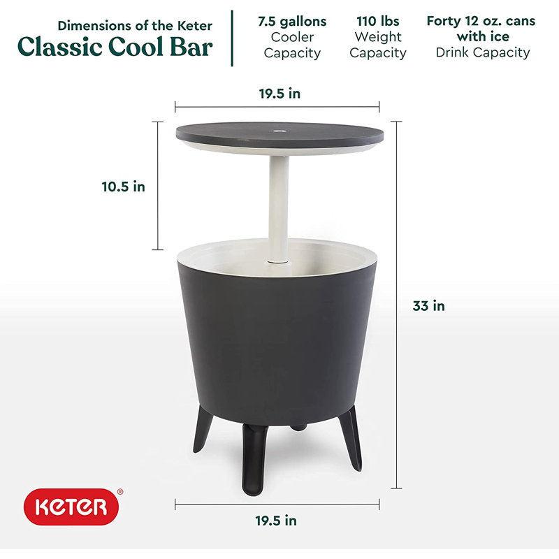 Keter 32 Qt. Cool Bar Cooler Outdoor Weather Resistant Patio Furniture 2 in 1 Pop Up Cocktail Side Table and Beverage Cooler Combo Reviews Wayfair